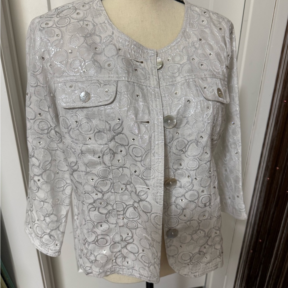 Ruby Rd. Silver And White Patterned Women's Blazer - image 1